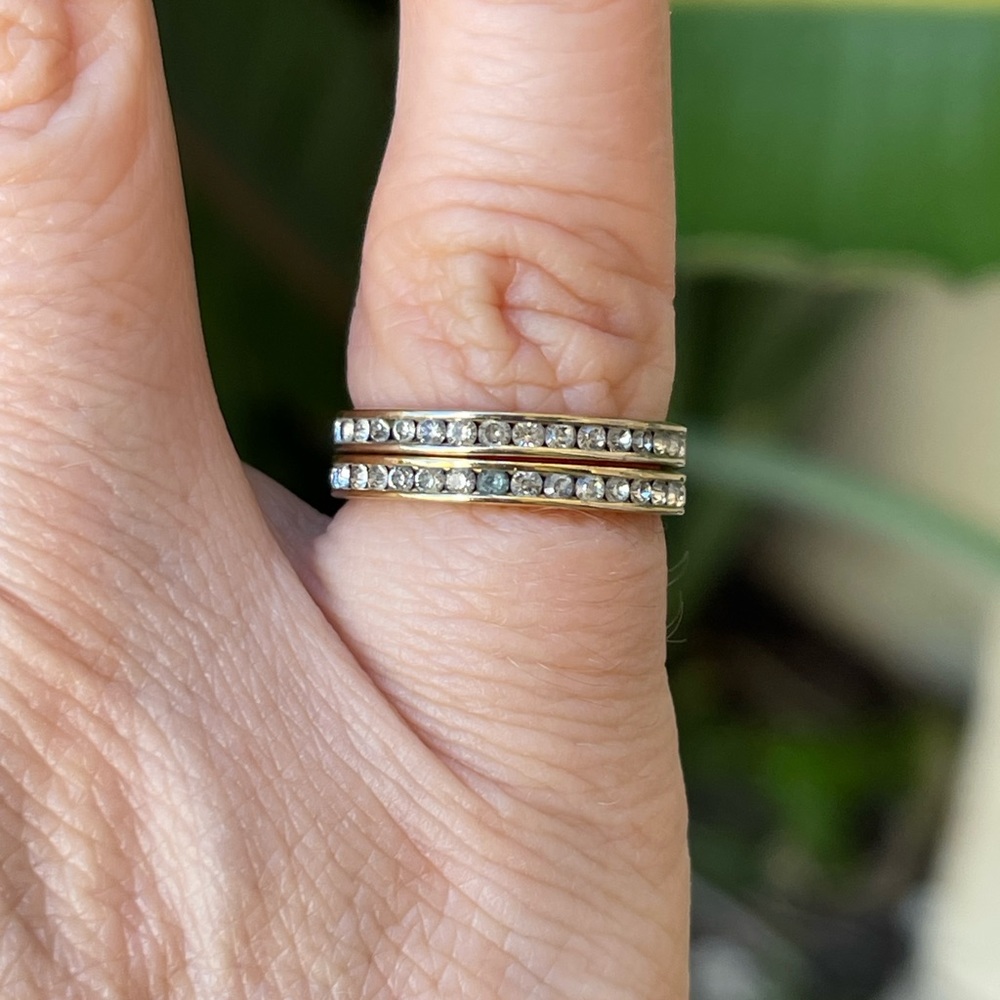 Pair of diamanté set gold tone eternity bands - Picture 4 of 7